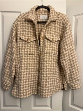 pistola Libby Tan & Cream Houndstooth Button-Front Shacket